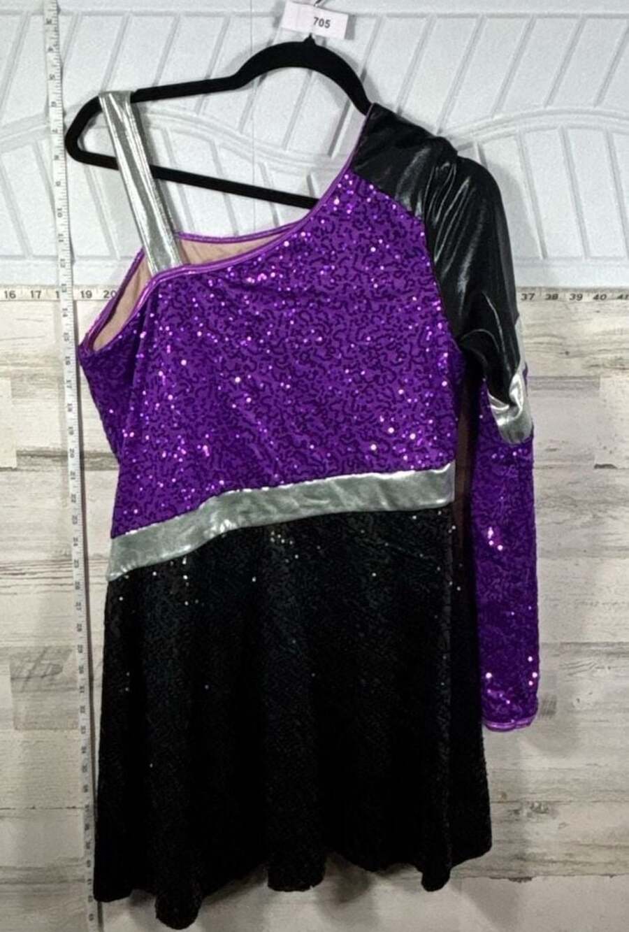 Balera Adult XL Purple Black Sequin One Shoulder Dance Costume